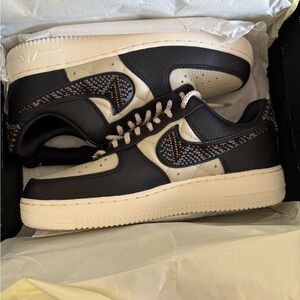 Black and Cream Sneakers with Patterned Details